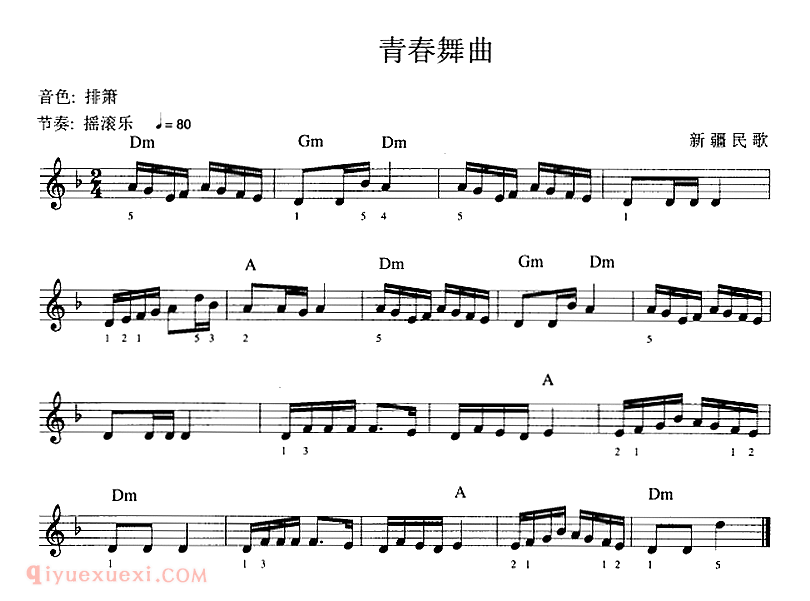 电子琴乐谱【青春舞曲】五线谱