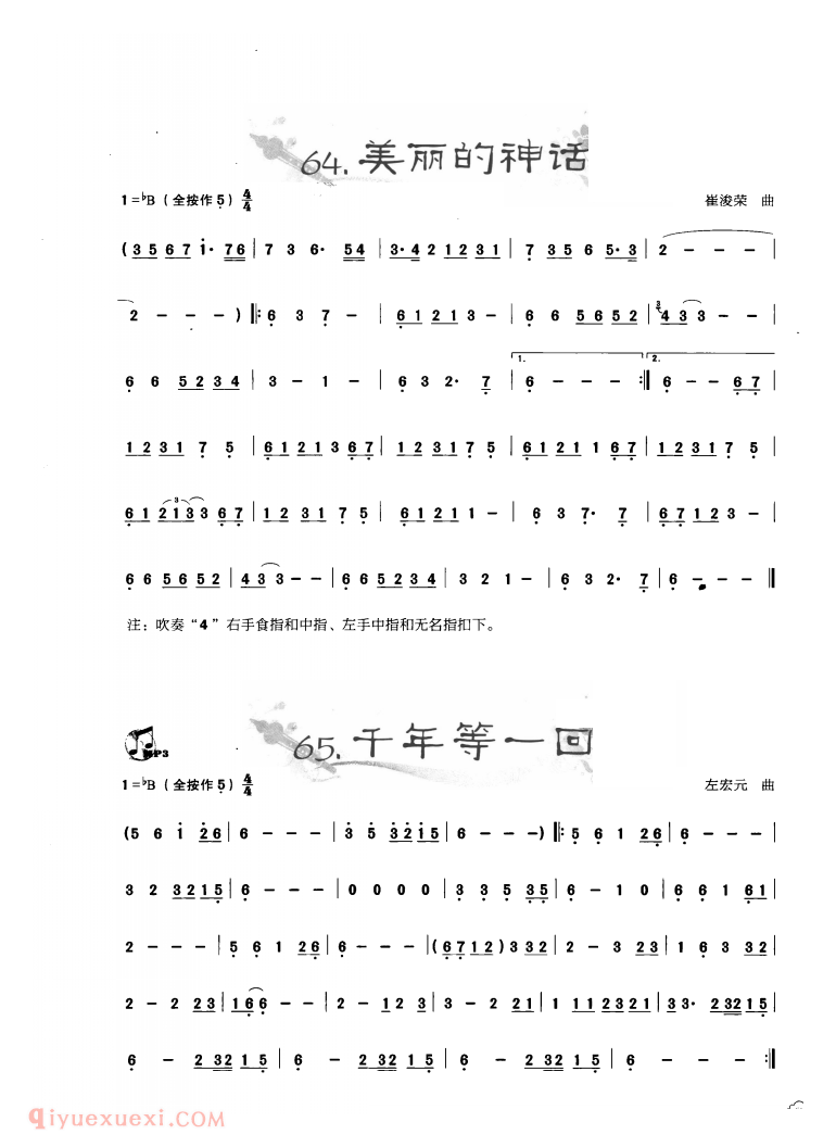 葫芦丝名曲【美丽的神话/千年等一回】简谱