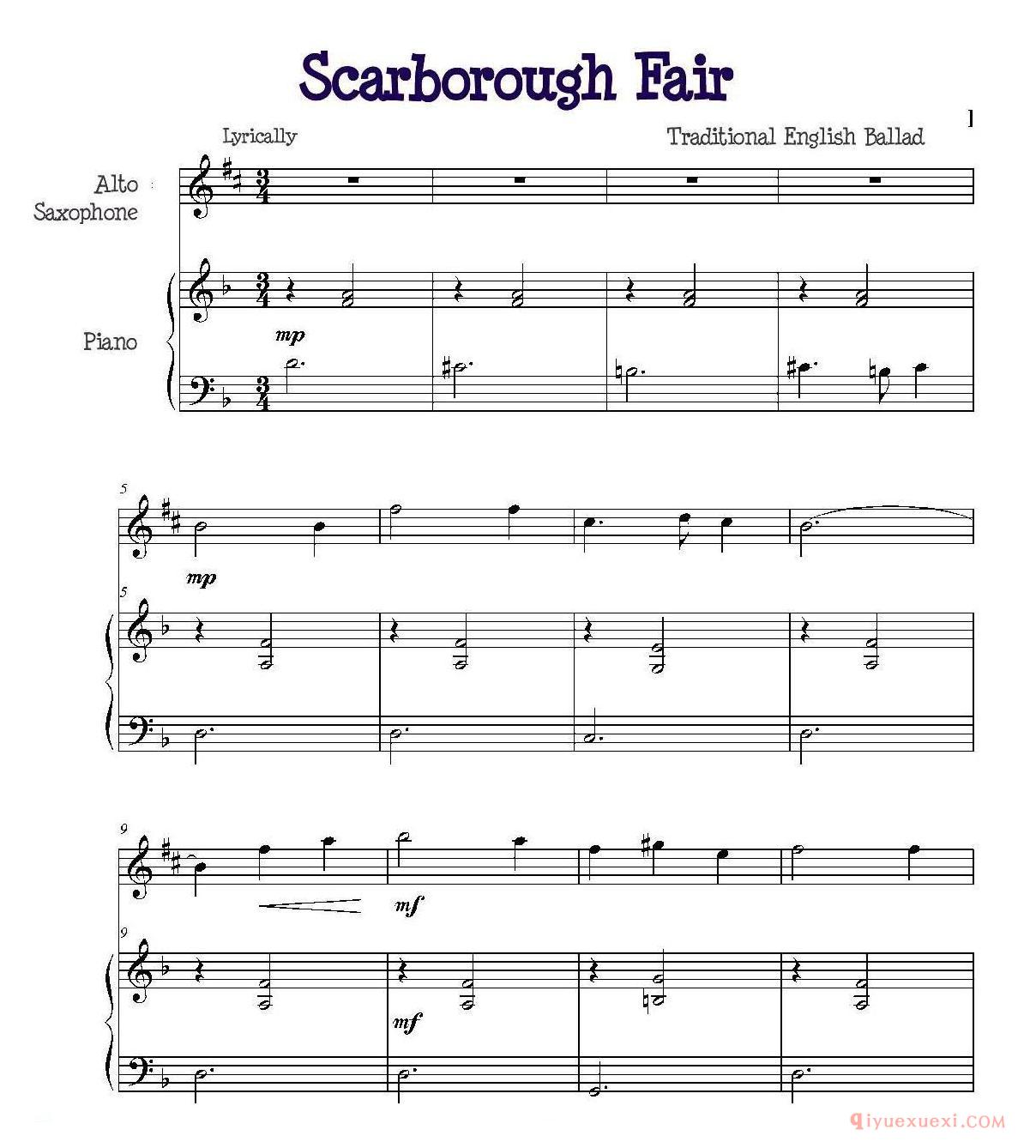 Scarborough Fair(斯卡保罗集市) 中英萨克斯/钢琴伴奏