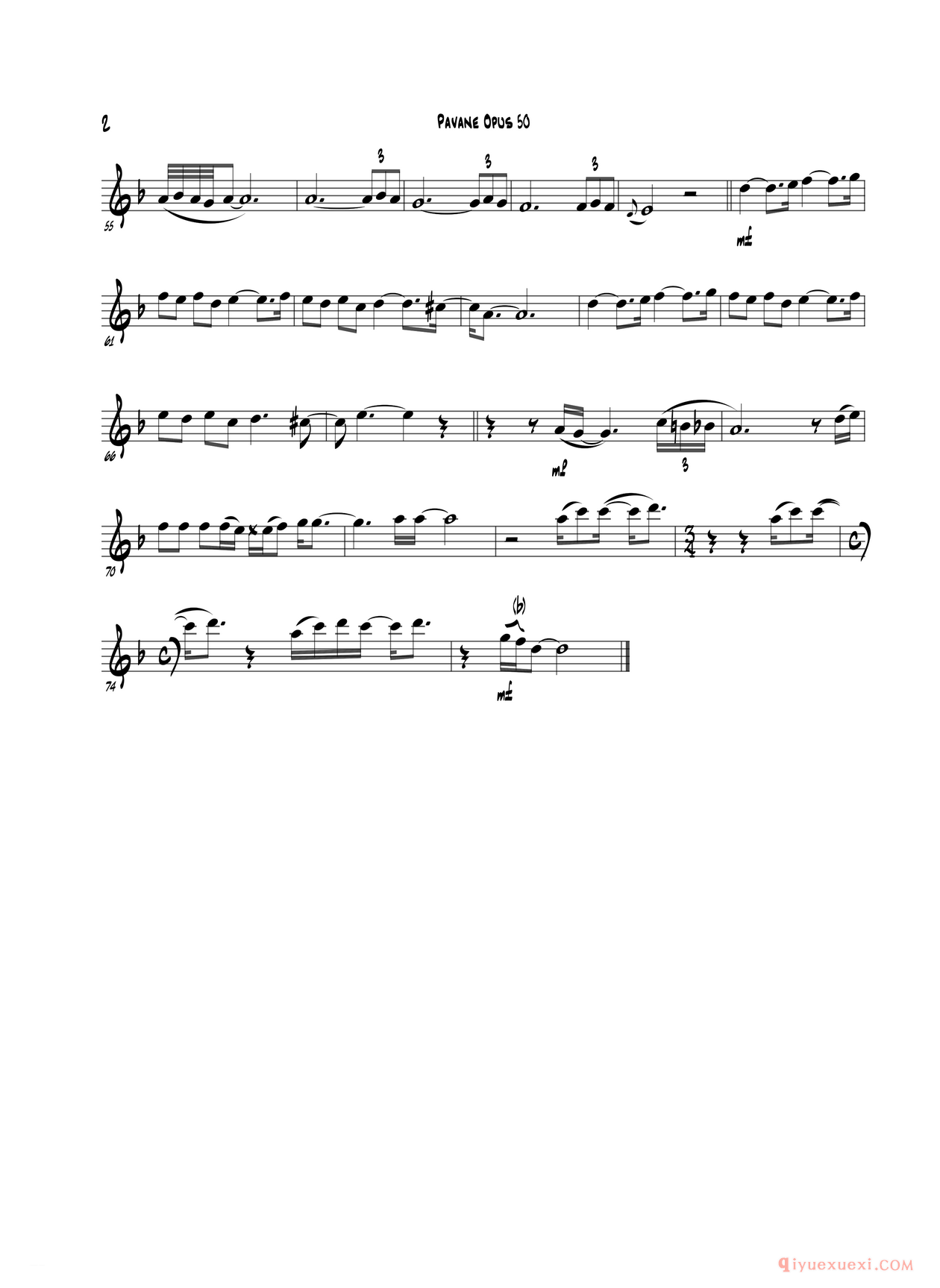 萨克斯谱《Pavane Opus 50/bE Part》五线谱