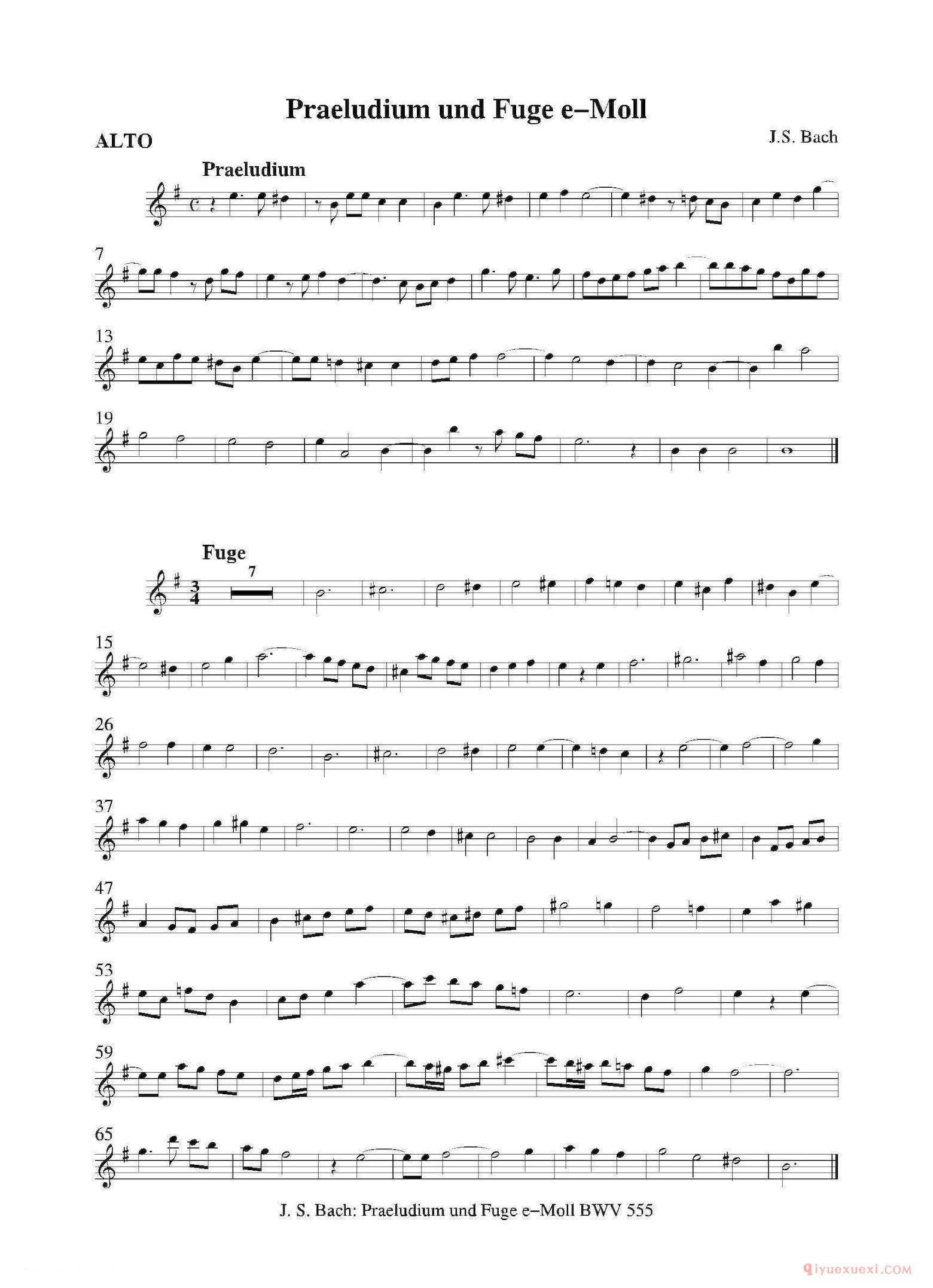 萨克斯谱[Praeludium und Fuge e-Moll]四重奏总谱+分谱