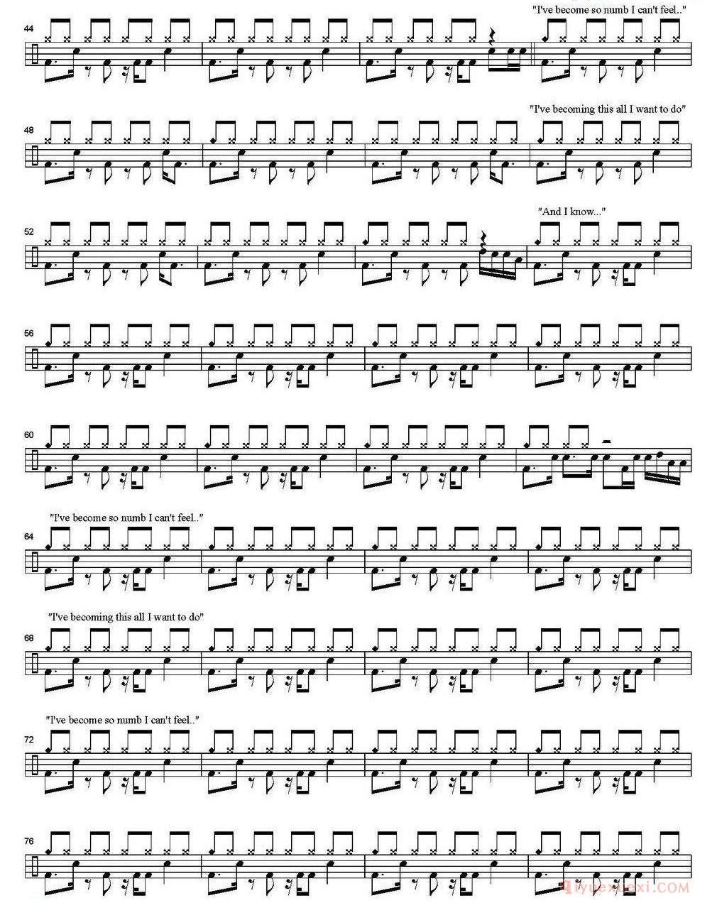 爵士鼓谱[Linkin Park - Numb ]