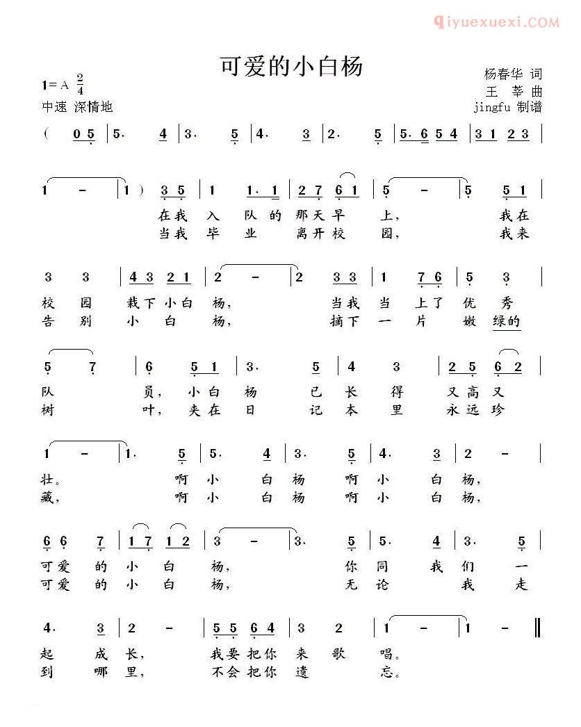 儿童歌曲简谱[可爱的小白杨]