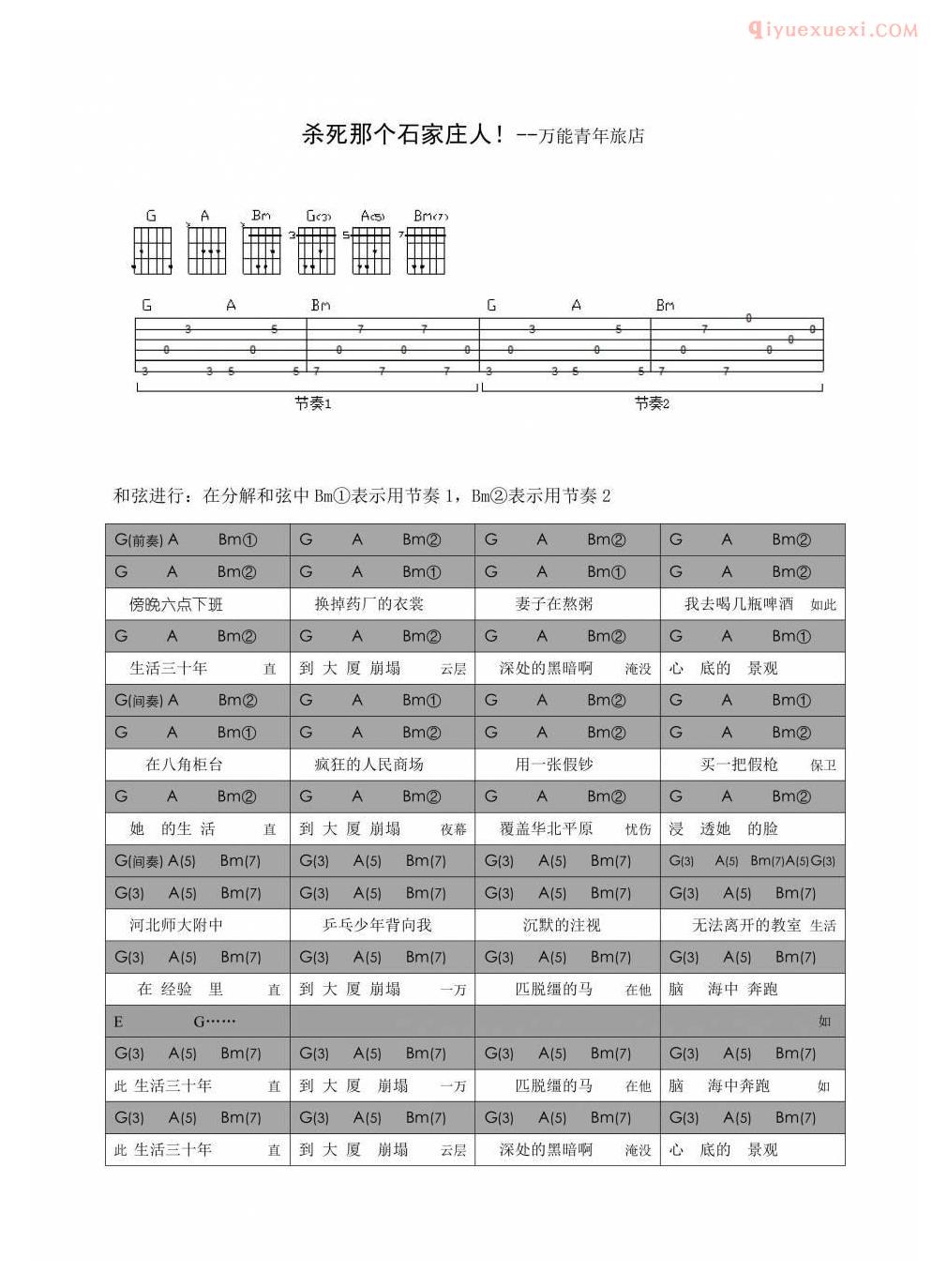 《杀死那个石家庄人》吉他谱_非常简单