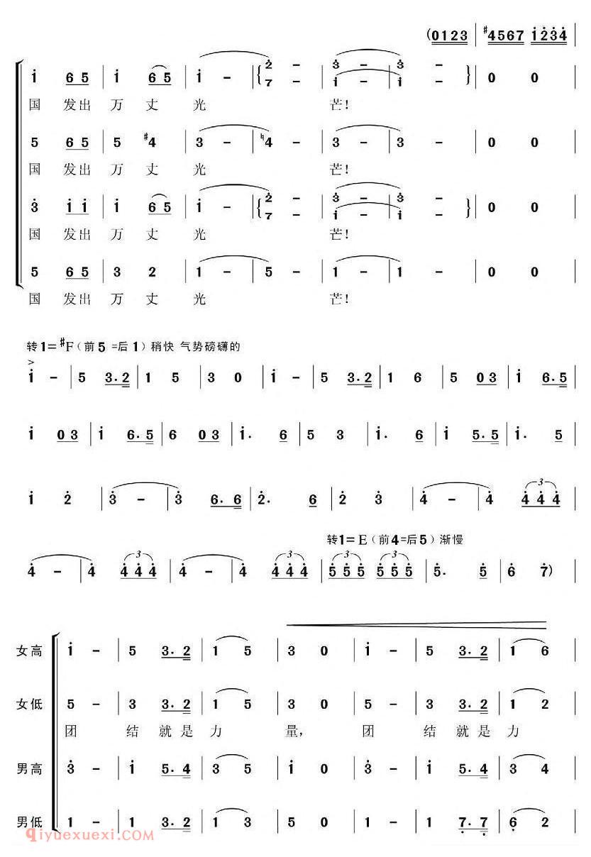 合唱歌曲《团结就是力量》简谱