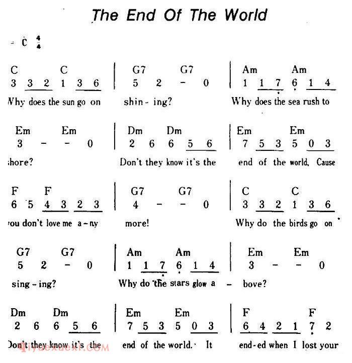 简谱《The End Of The World/世界之尽头、带和弦》美国