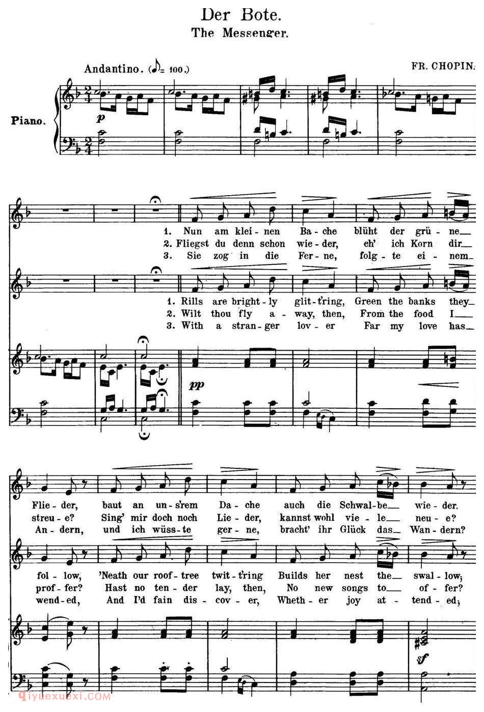 Chopin-17 Polish Songs Op.74,No.7(Der Bote. The Messenger.)钢琴伴奏谱