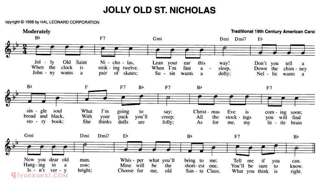 五线谱《JOLLY OLD ST. NICHOLAS》