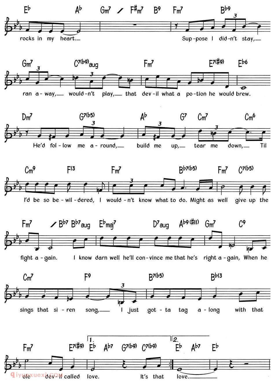 蓝调音乐：That Ole Devil Called Love | 五线谱