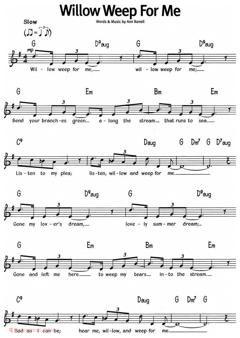 蓝调音乐:Willow Weep For Me | 五线谱