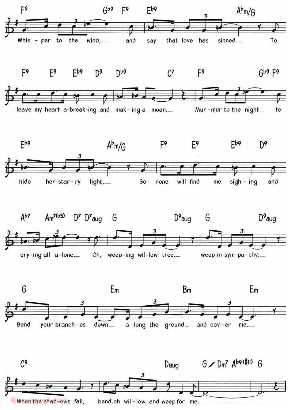 蓝调音乐：Willow Weep For Me | 五线谱