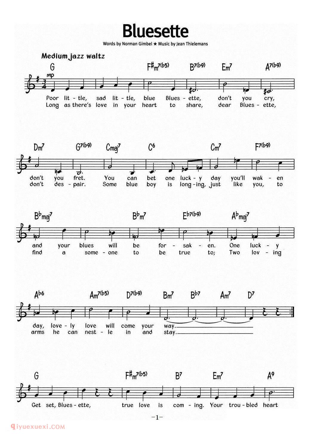 Bluesette_蓝调音乐 | 五线谱