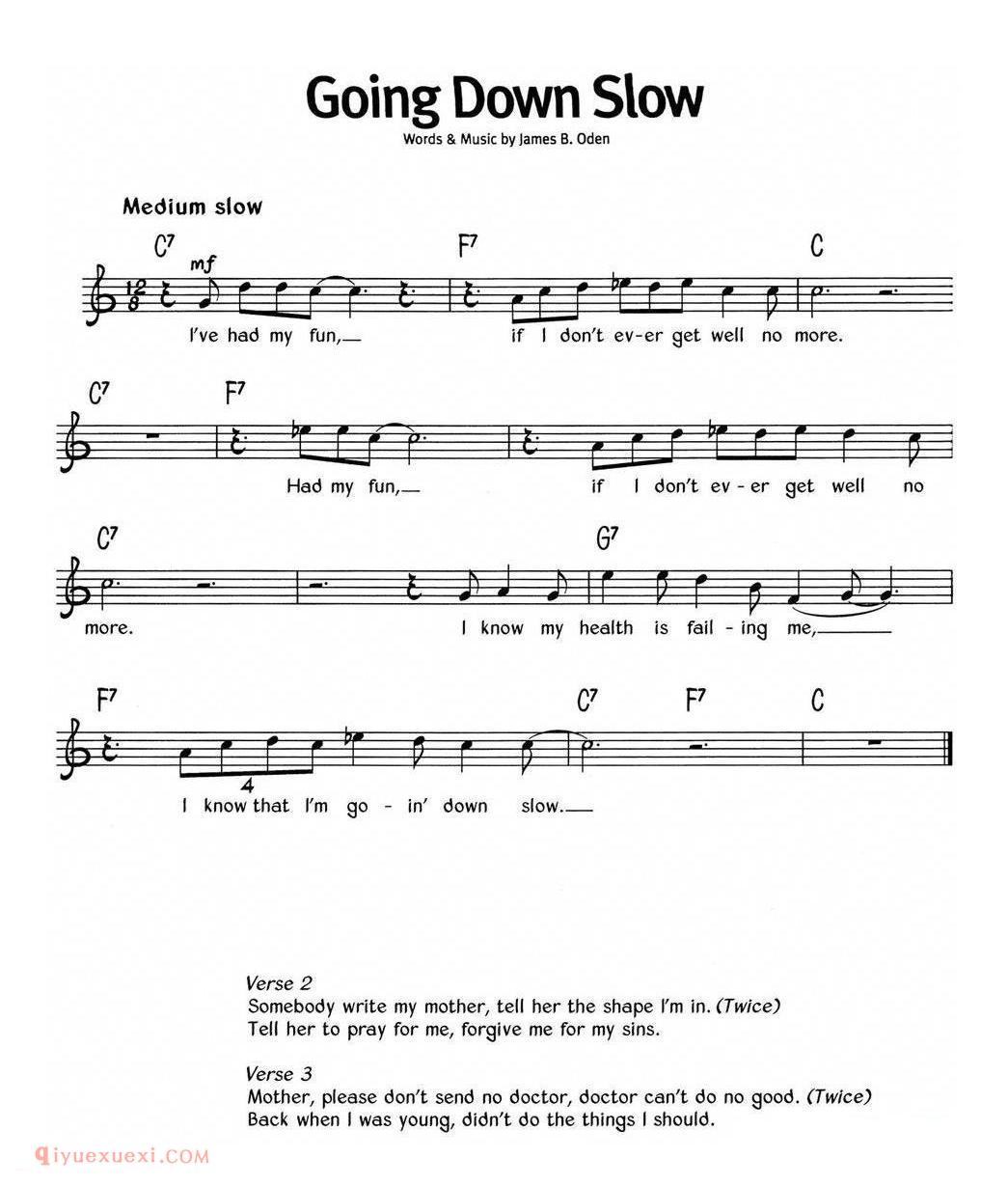 Going Down Slow_蓝调音乐 | 五线谱