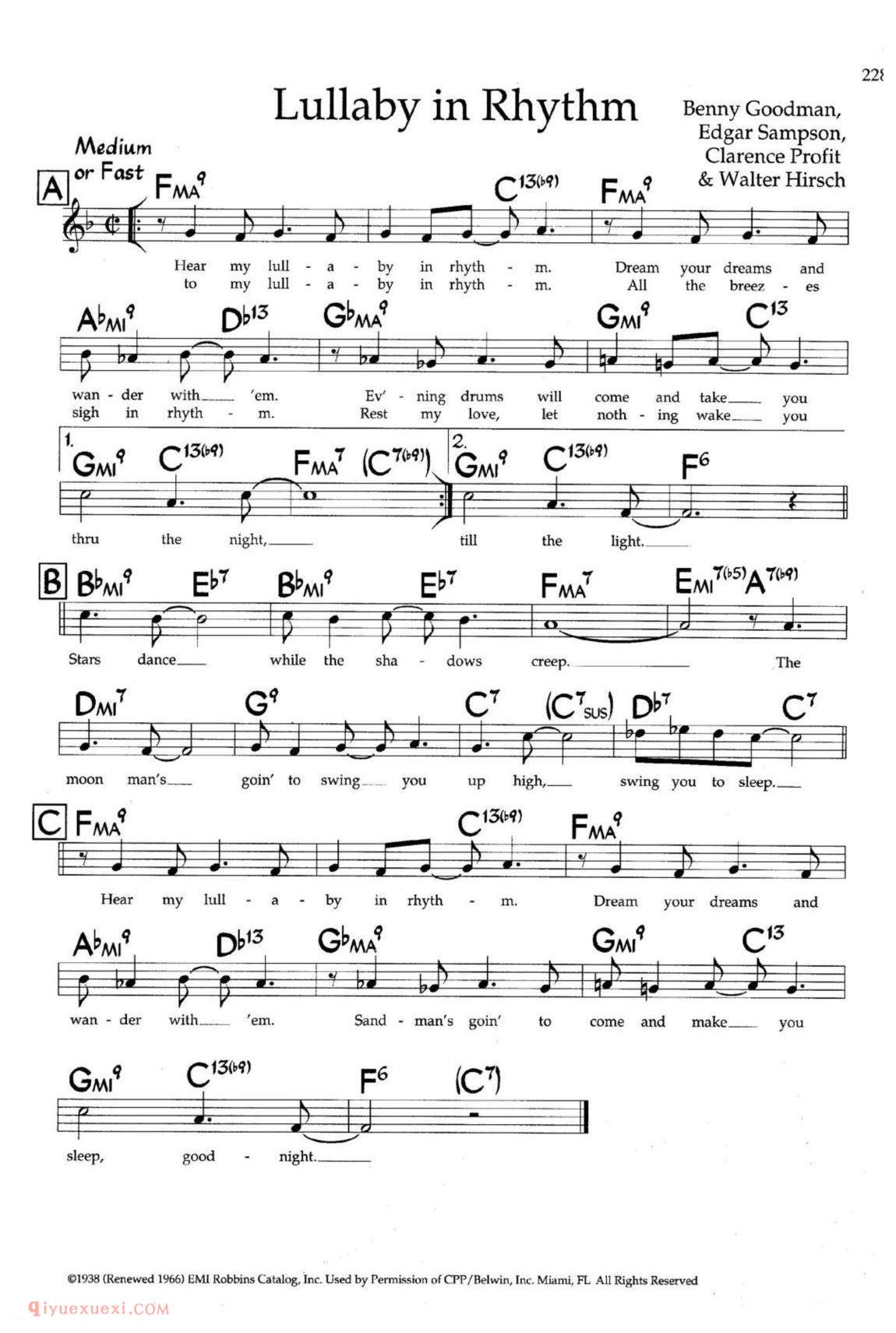 Lullaby in Rhythm 带和弦五线谱