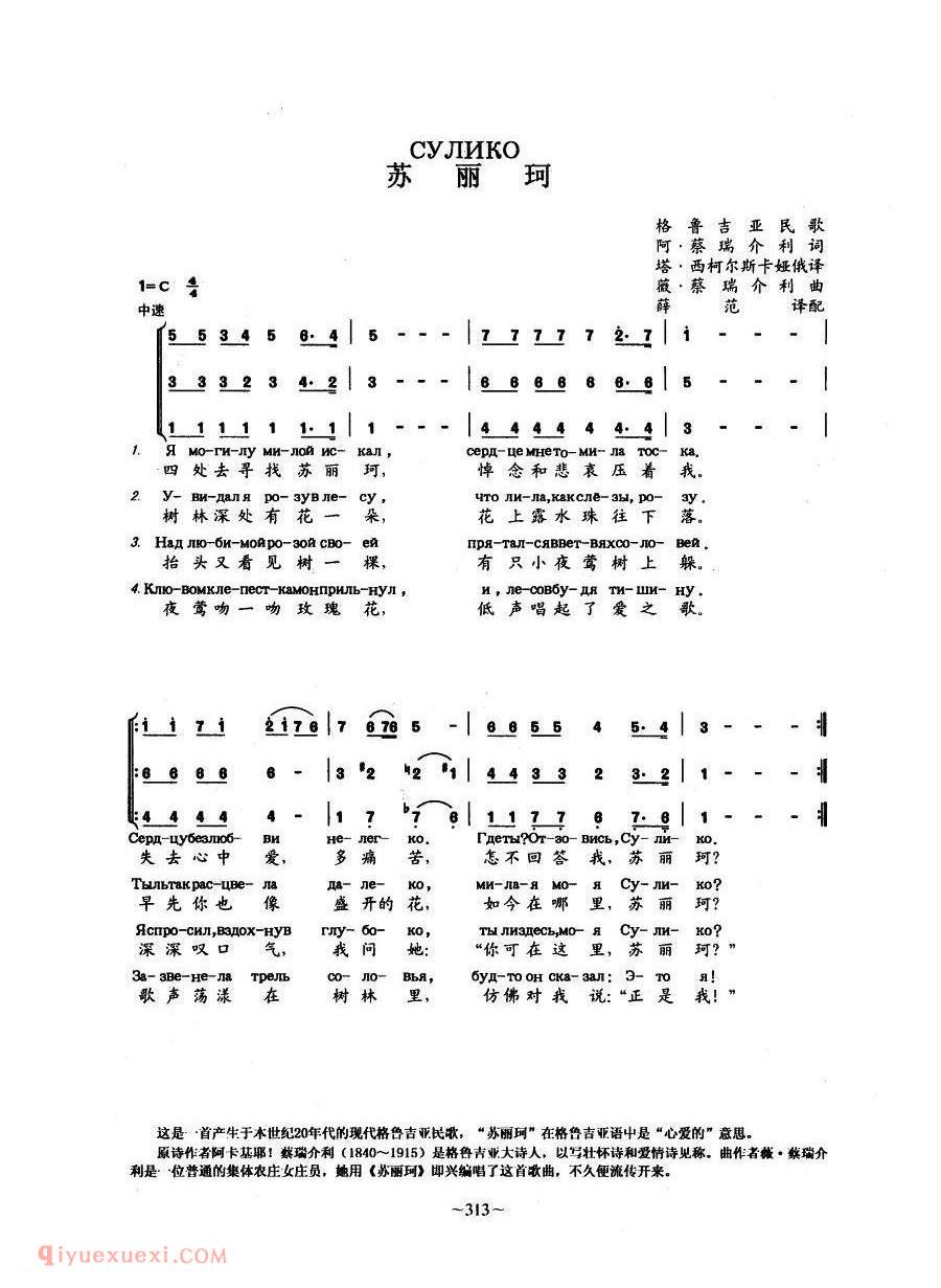 苏丽珂/中外文对照、混声合唱 | 格鲁吉亚