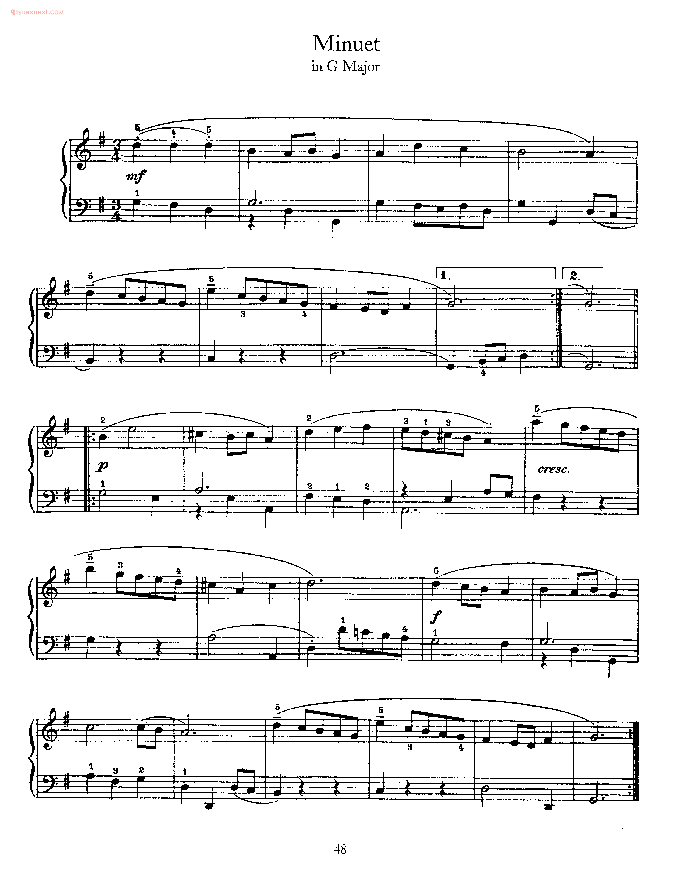 巴赫小步舞曲G大调《Minuet in G Major》巴赫钢琴作品