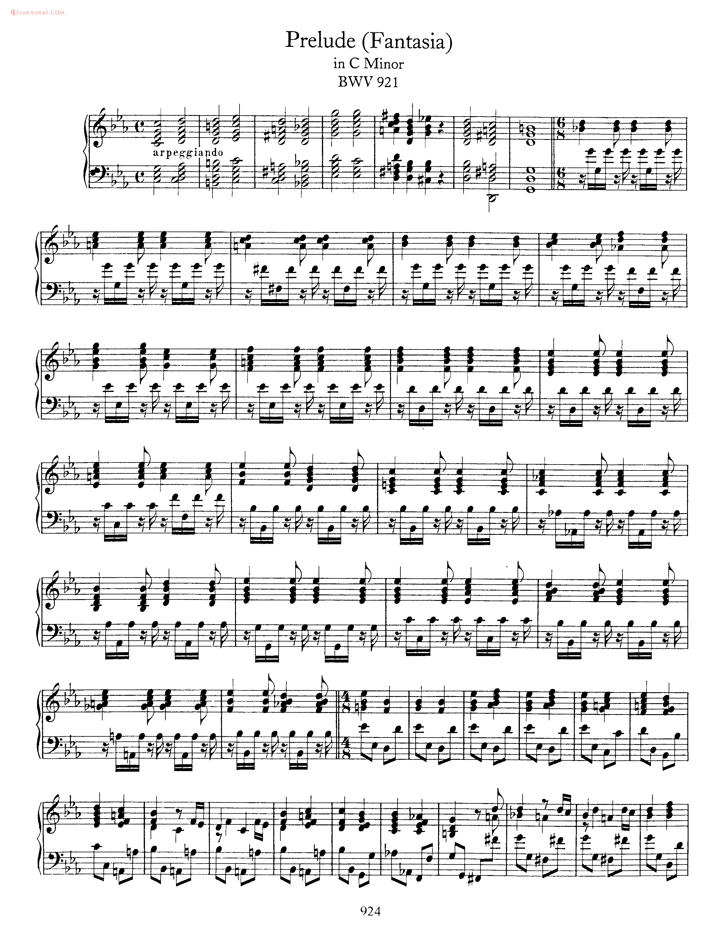 巴赫c小调前奏曲与小赋格曲《Prelude Fantasia in C Minor BWV 921》