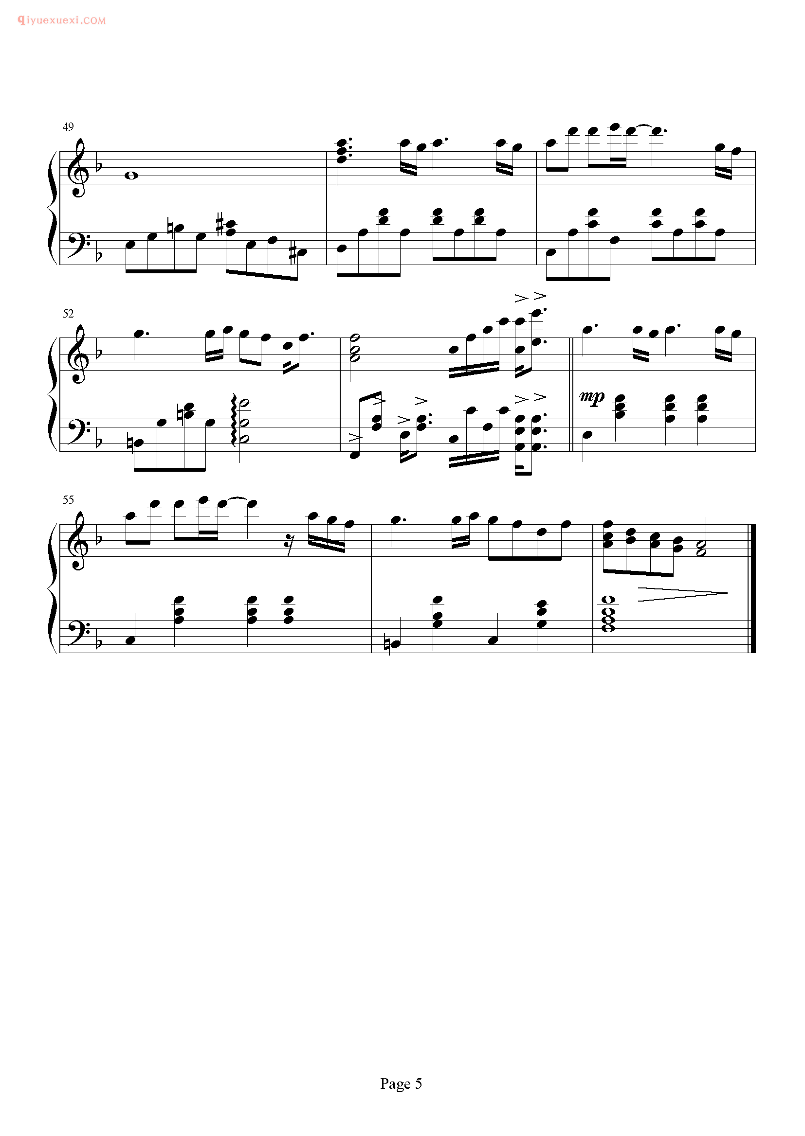 张国荣歌曲《当年情》钢琴谱五线谱