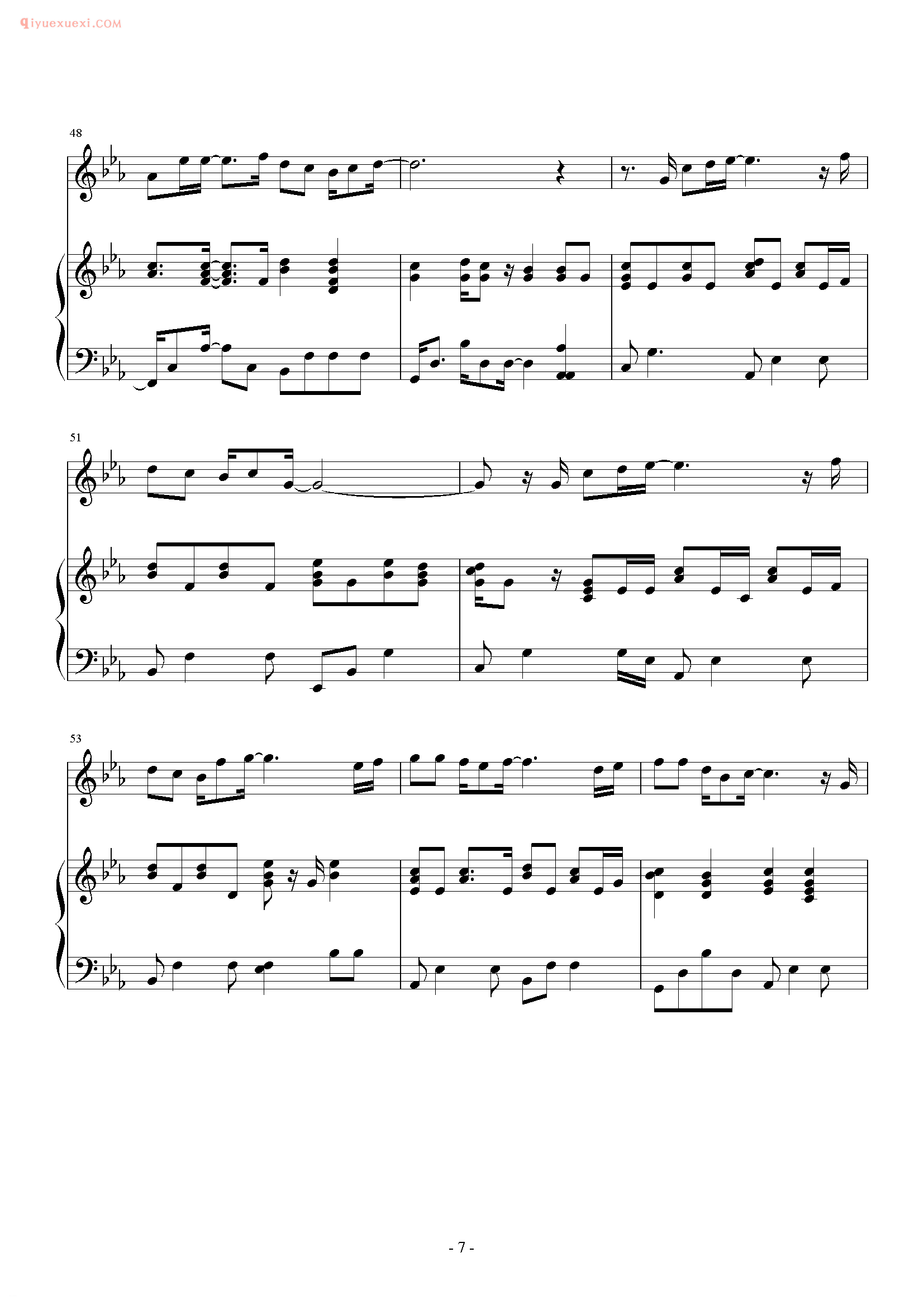 张学友歌曲《一千个伤心的理由》钢琴谱五线谱