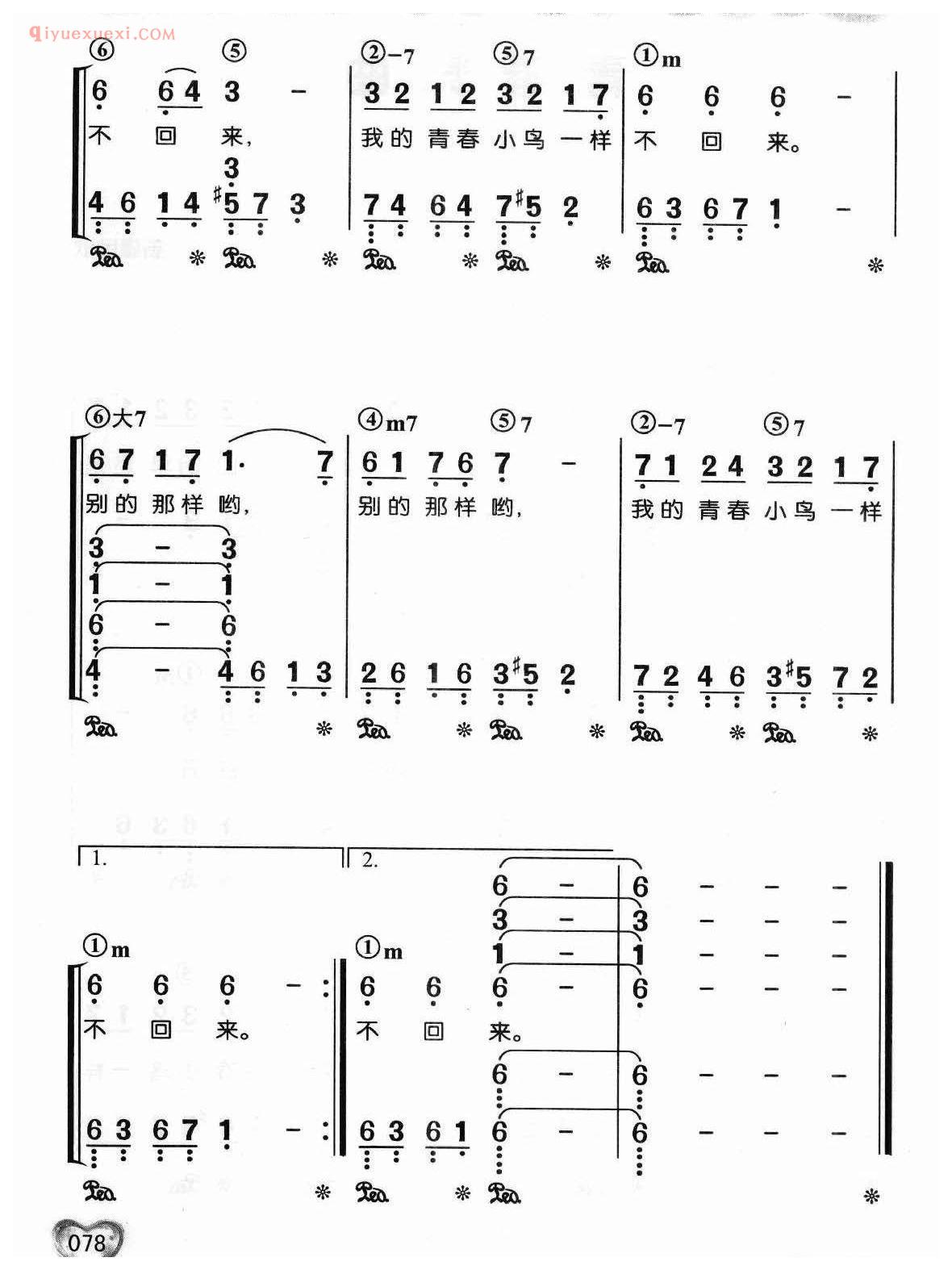 蔡琴歌曲简谱_青春舞曲_新疆民歌