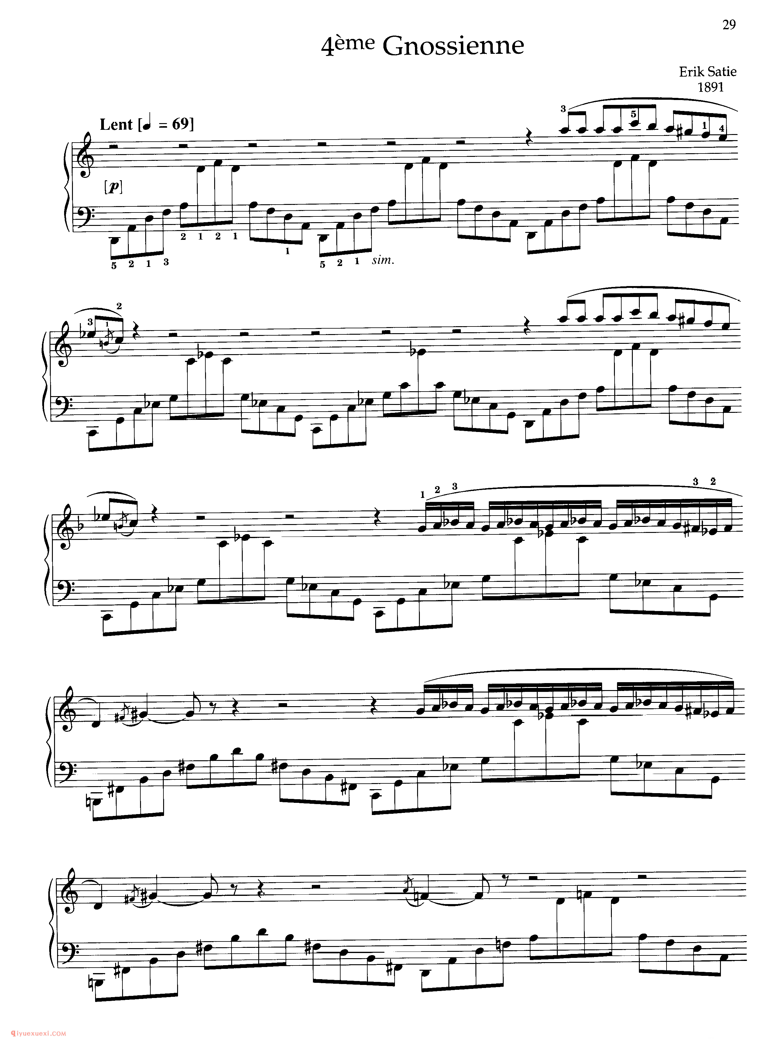 Eric Satie_Six Gnossiennes_萨蒂钢琴谱