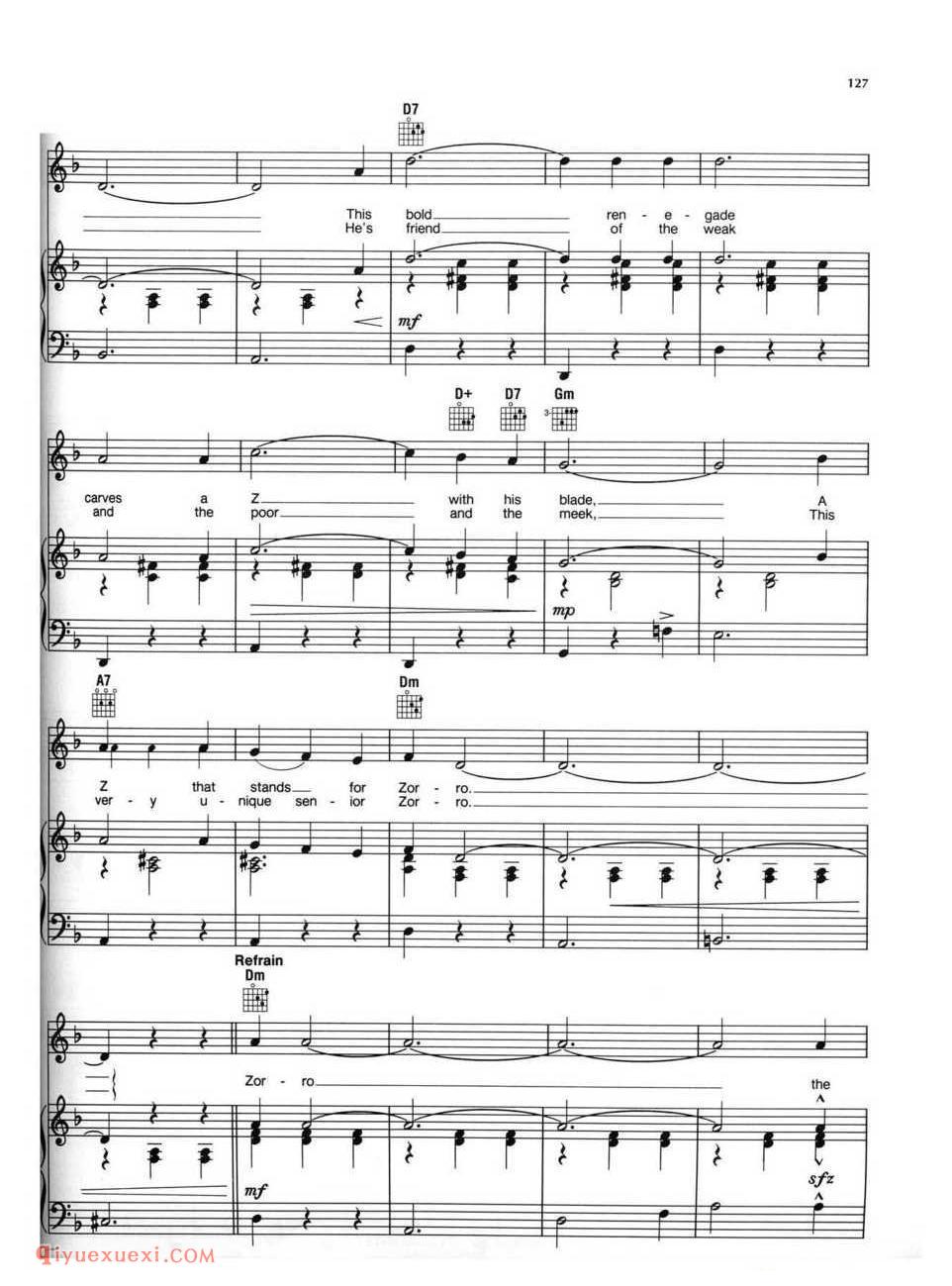 THEME FROM ZORRO_钢琴/声乐/吉他歌集_迪士尼乐曲谱