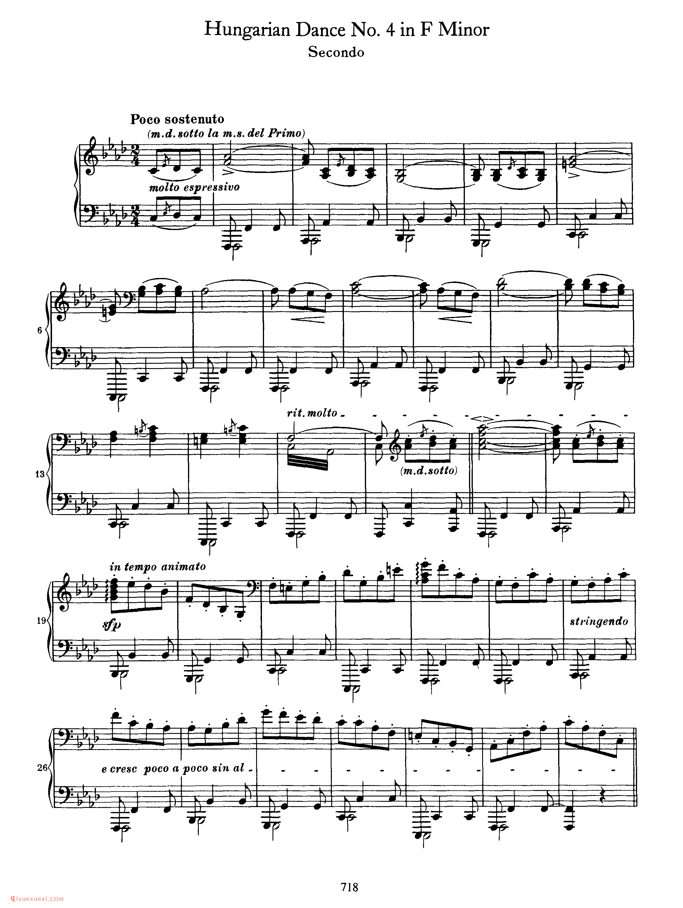 Hungarian Dance No. 4 in F Minor_勃拉姆斯《匈牙利舞曲》四手联弹