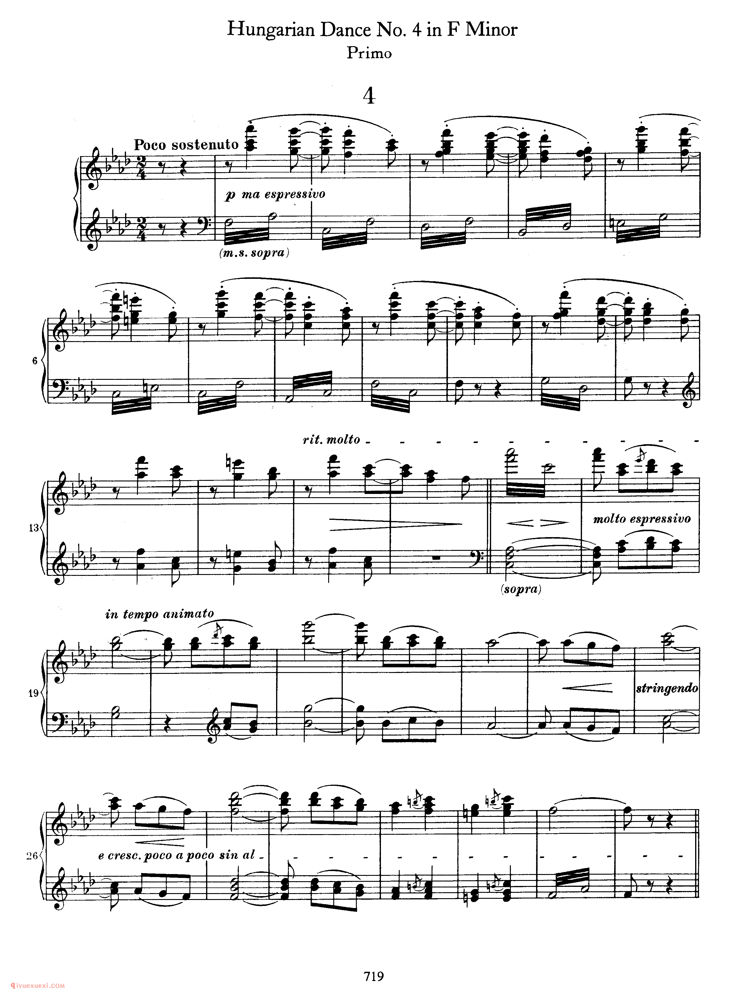 Hungarian Dance No. 4 in F Minor_勃拉姆斯《匈牙利舞曲》四手联弹