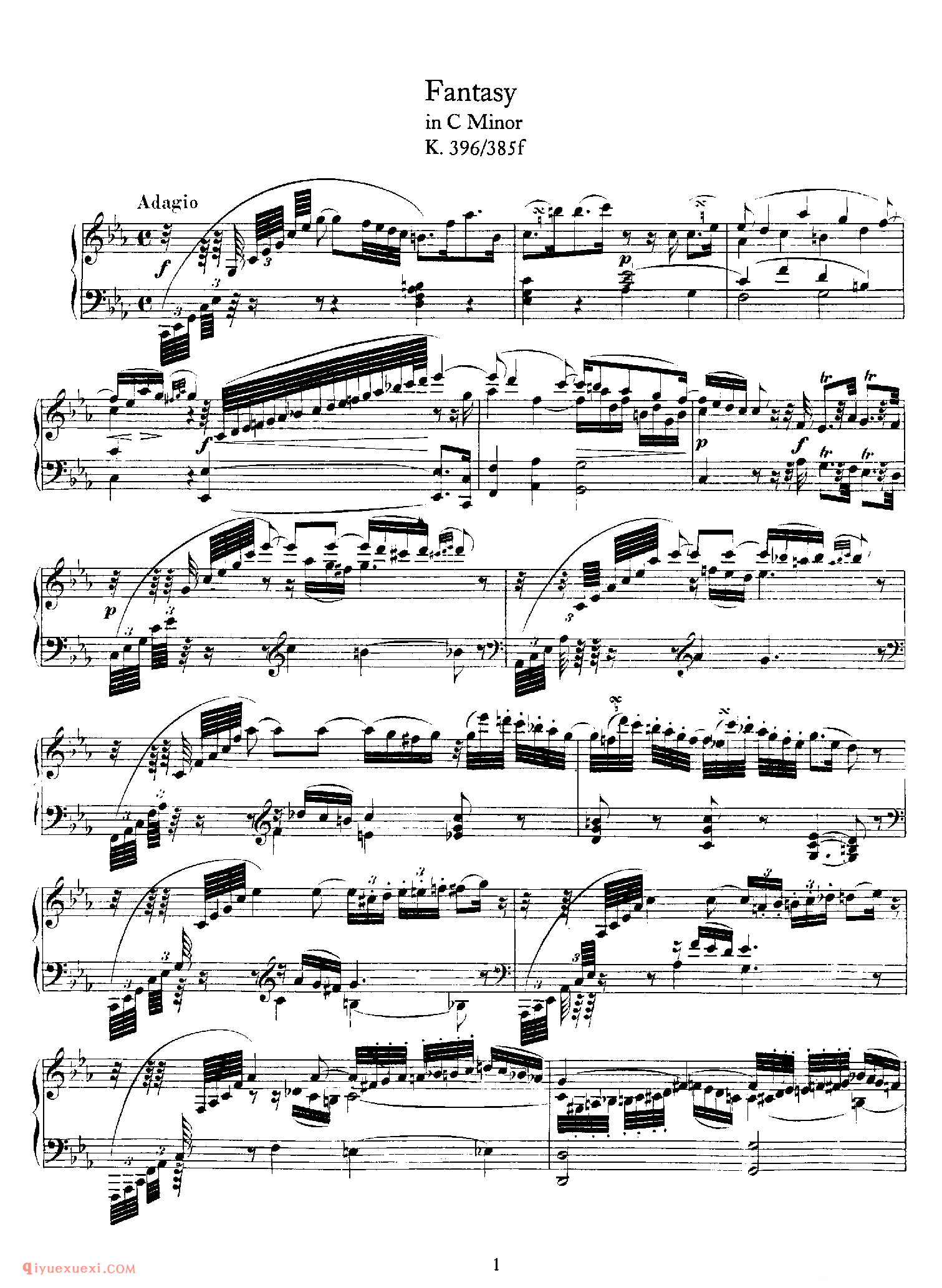 莫扎特的《c小调幻想曲》 Fantasy in c Minor K.396/385f_莫扎特钢琴谱
