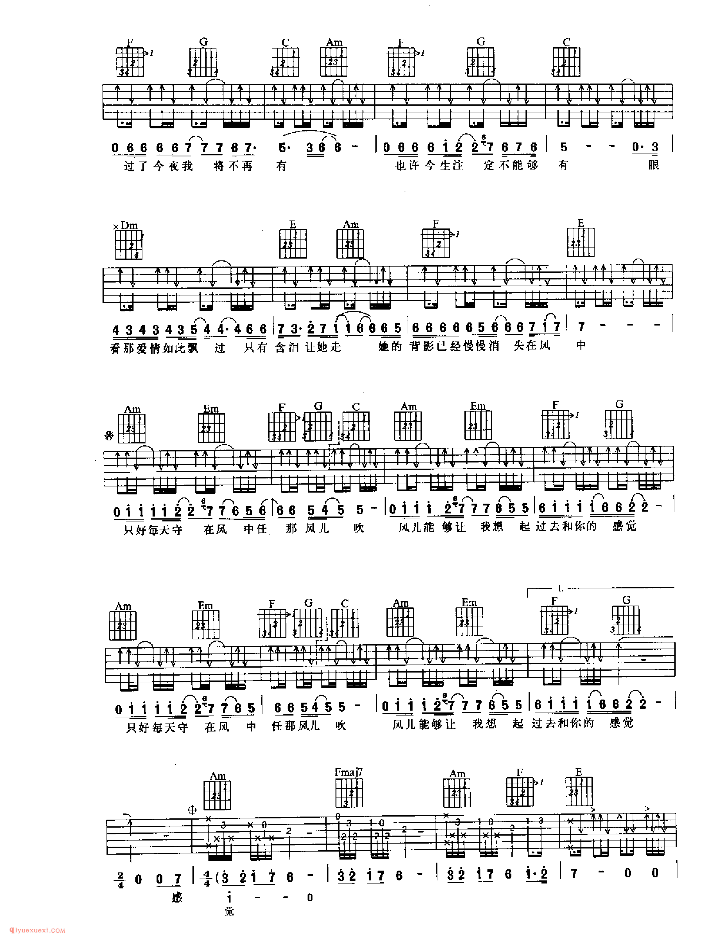 她的背影_王杰演唱_吉他弹唱名歌曲谱