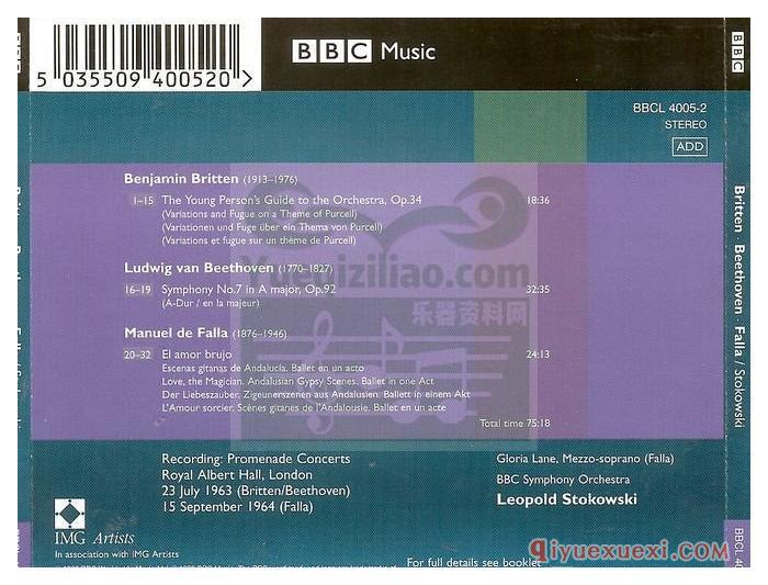 BBC Legends传奇系列 | 贝多芬:第七交响曲 / 布里顿:青少年管弦乐队指南 (普赛尔主题变奏与赋格)专辑APE音乐欣赏