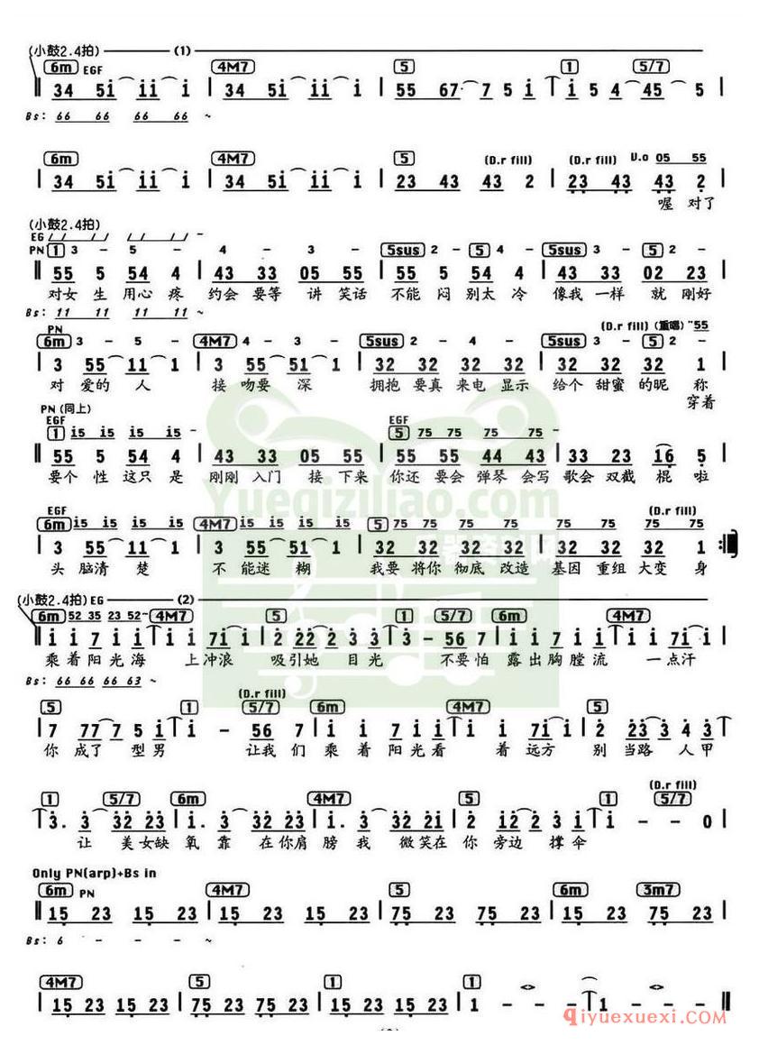 简谱 │ 阳光宅男(编配乐谱)
