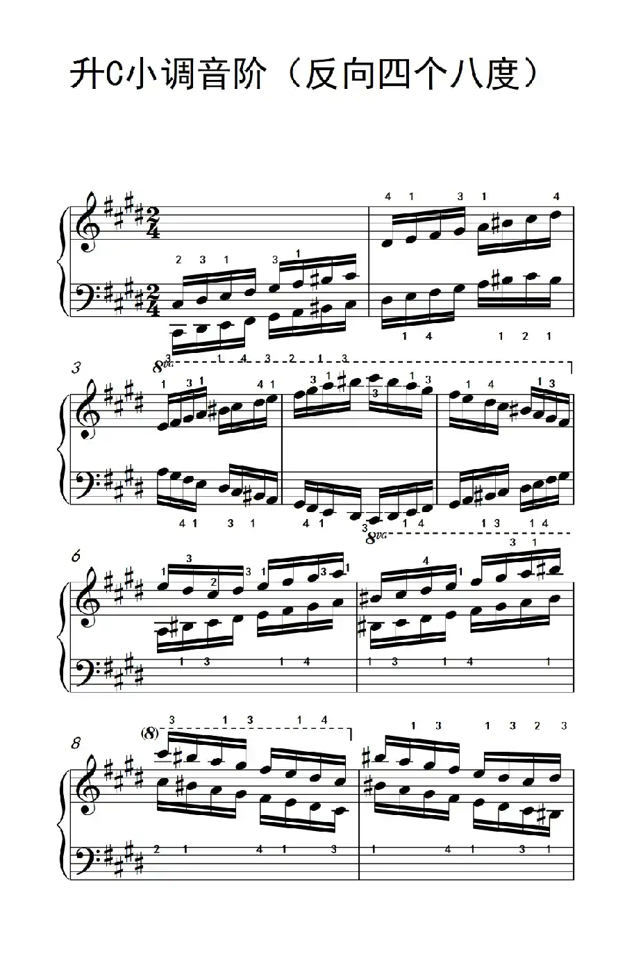 升C小调音阶(反向四个八度)(孩子们的钢琴音阶、和弦与琶音 2)