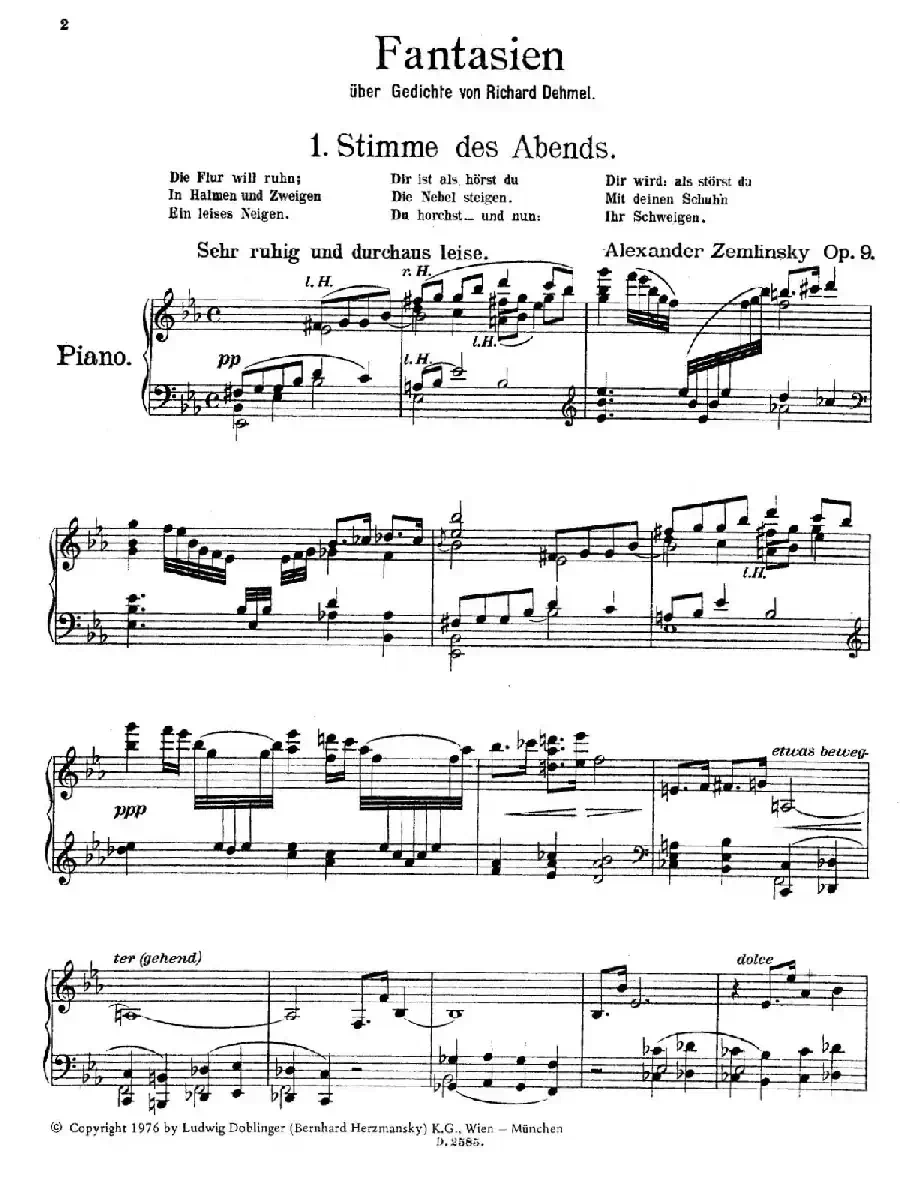 Fantasien über Gedichte von Richard Dehmel Op.9(德默尔之诗幻想曲1. 黄昏之声)