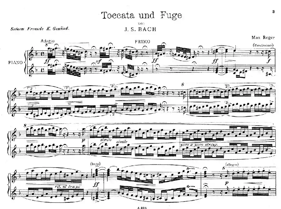 d小调托卡塔与赋格(BWV 565·雷格改编钢琴四手联弹版)