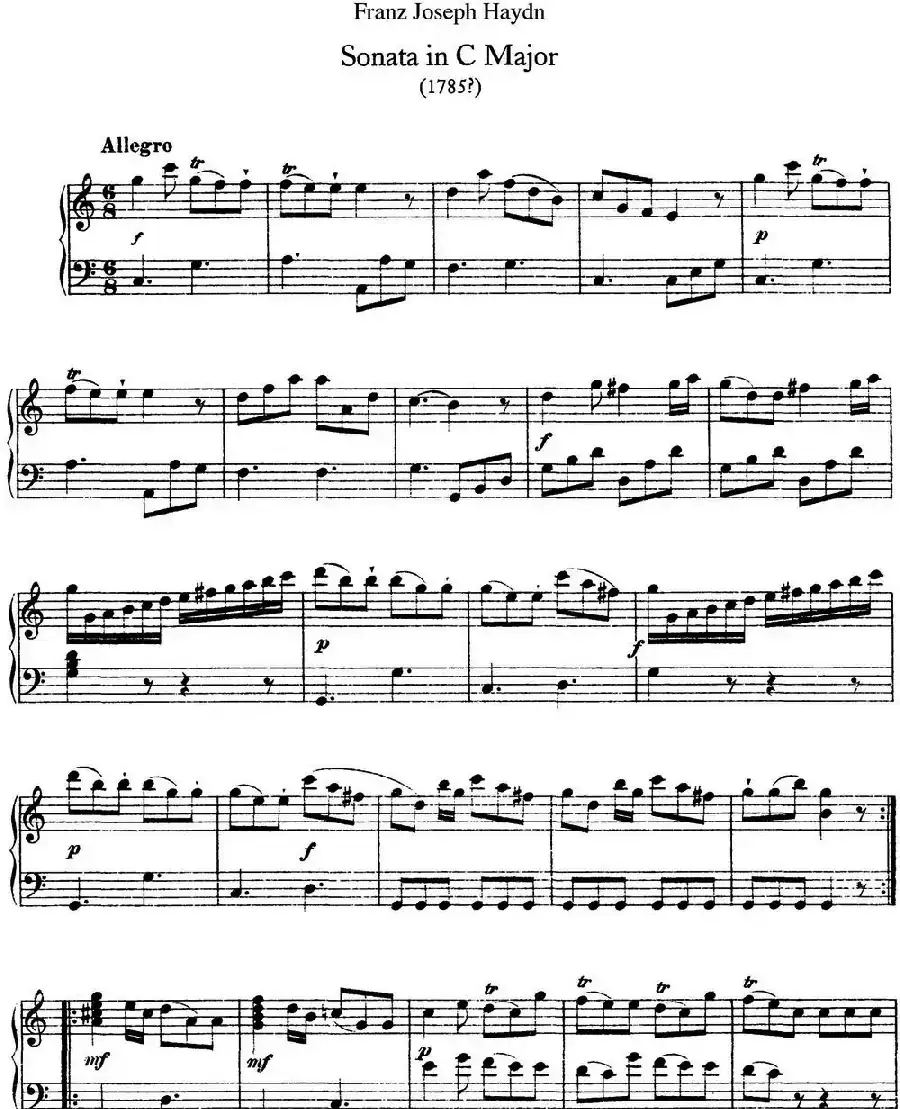 海顿 钢琴奏鸣曲 Hob XVI 15 in C major