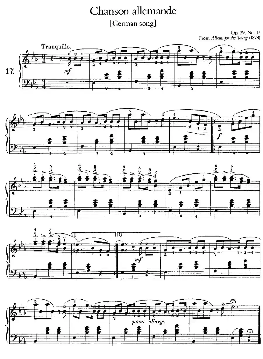 Album for the Young Op.39(儿童钢琴曲集)(17. 德国歌曲 German Song (Lanler))