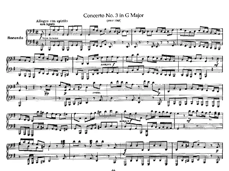 Brandenburg Concerto No.3 in G Major BWV.1048(G大调第三勃兰登堡协奏曲·四手联弹版)