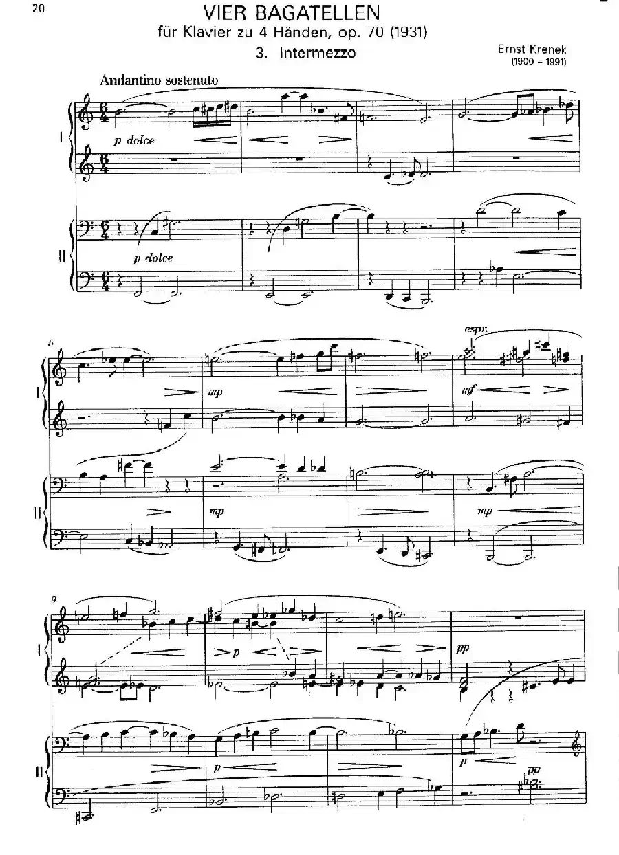 Vier Bagatellen Op.70(4首小品·Ⅲ·四手联弹)