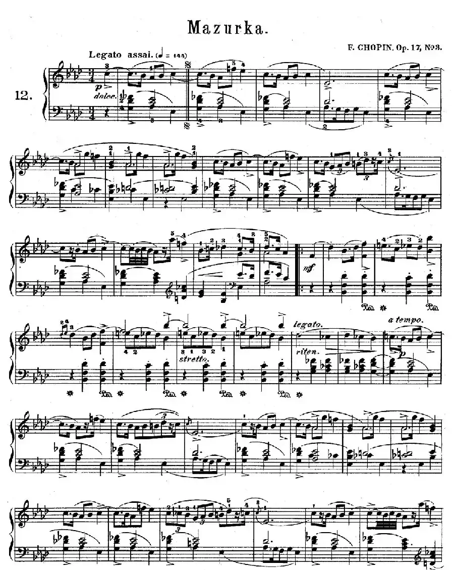 Quatre Mazurkas Op.17(4首玛祖卡舞曲·3)