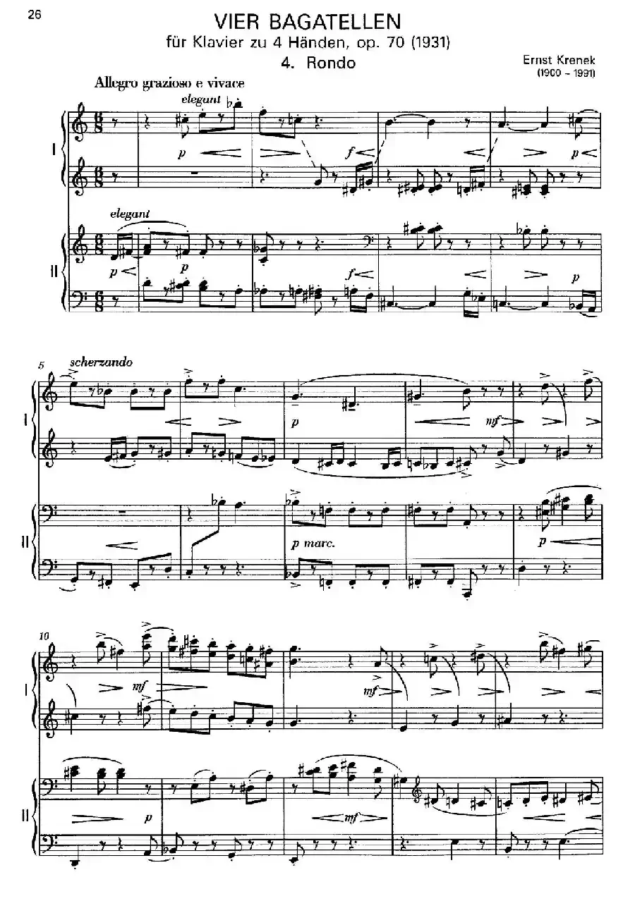 Vier Bagatellen Op.70(4首小品·Ⅳ·四手联弹)