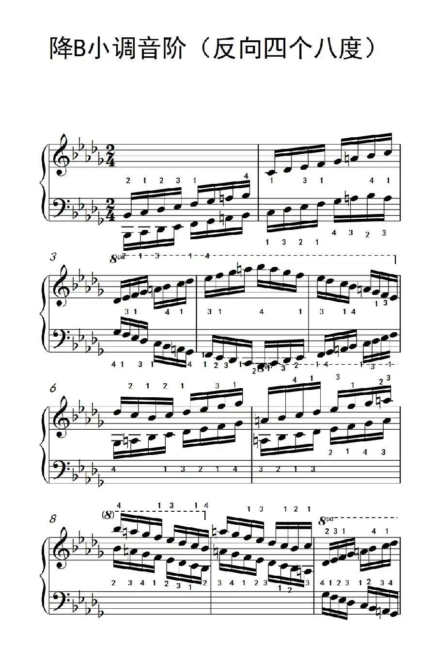 降B小调音阶(反向四个八度)(孩子们的钢琴音阶、和弦与琶音 2)