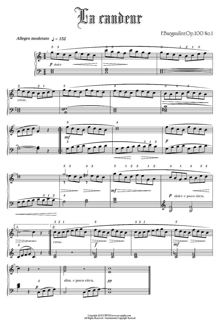 F.BurgmullerOp.100 No.1(布格缪勒-坦诉)