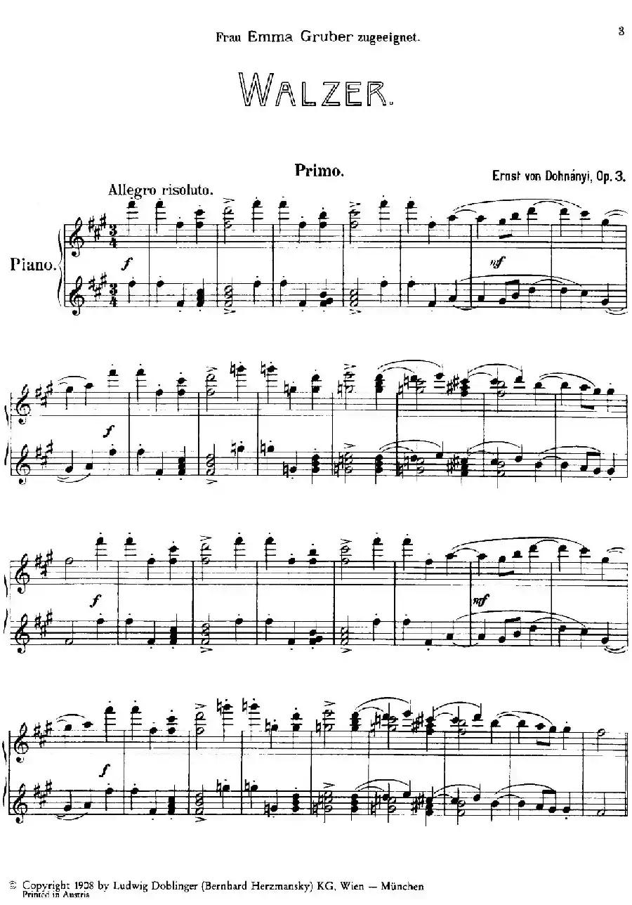 Walzer Op.3 - 4 hands(圆舞曲·四手联弹)