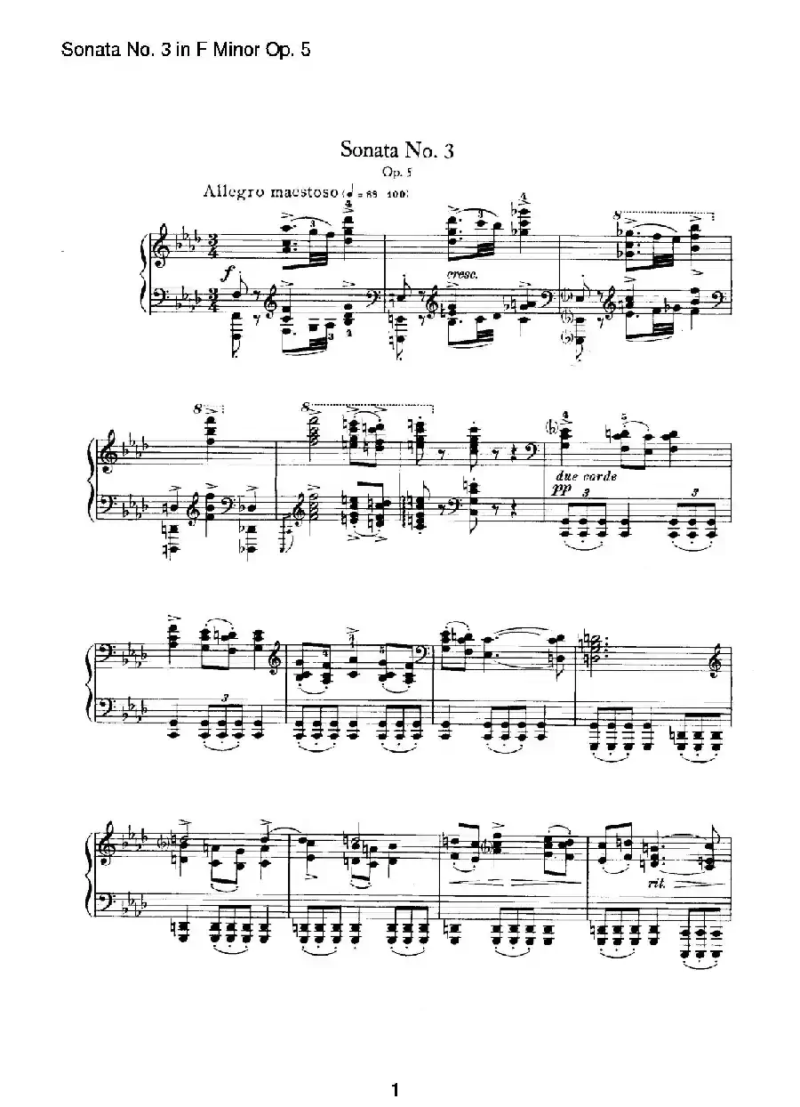 Piano Sonata No.3 in f Minor Op.5(f小调第三钢琴奏鸣曲)