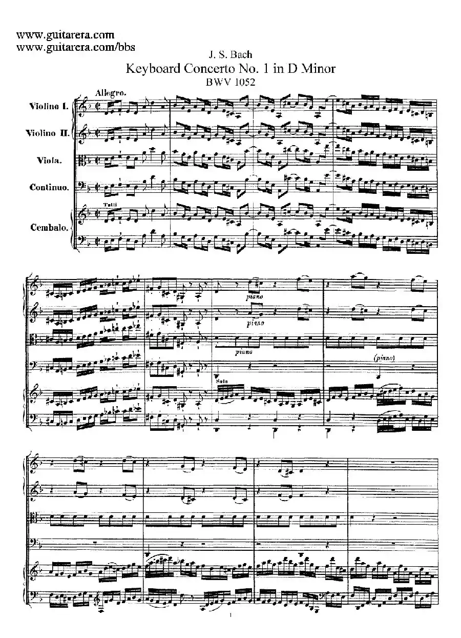 d小调第一号古钢琴协奏曲 BWV 1052(总谱)