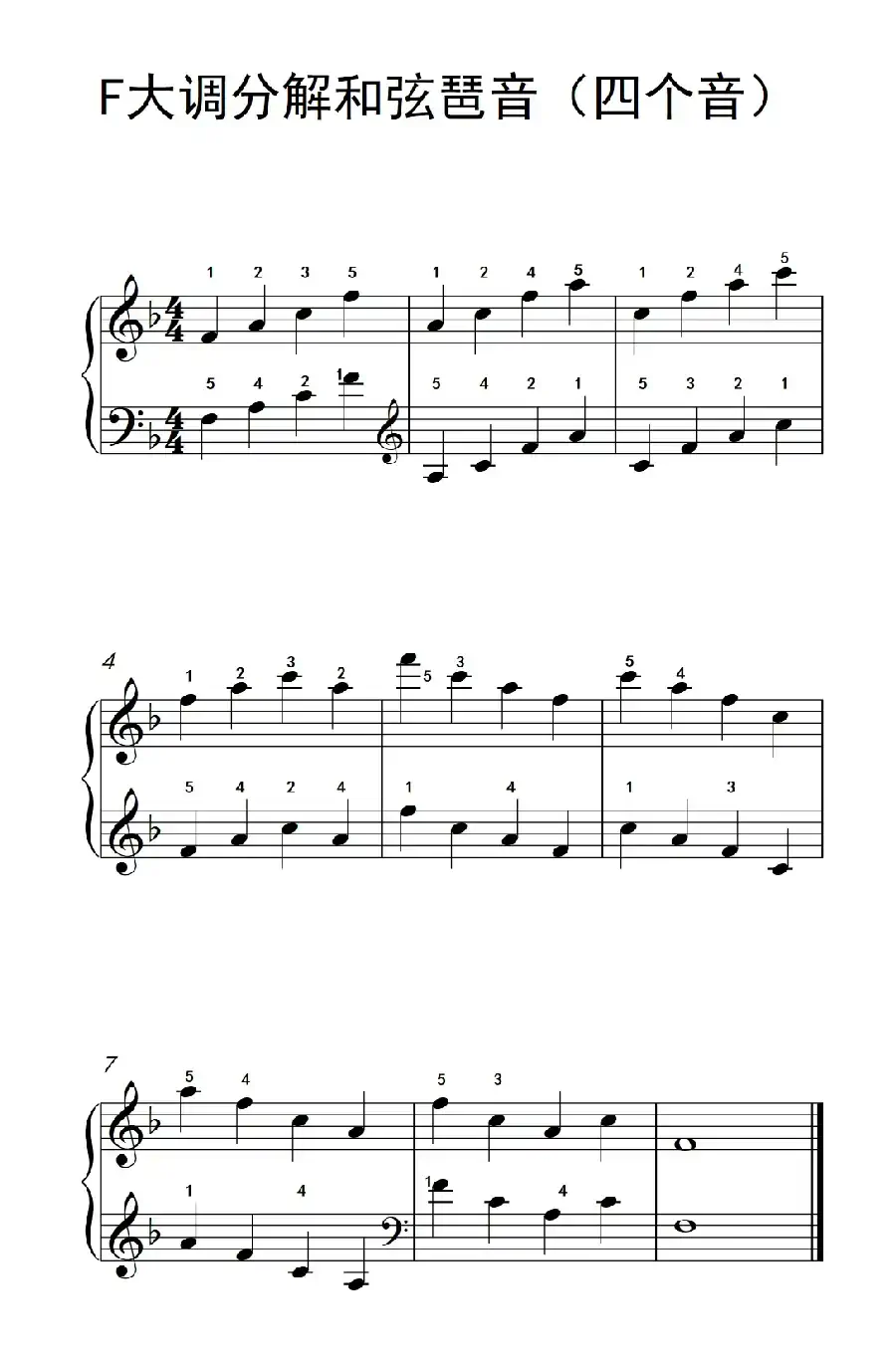 F大调分解和弦琶音(四个音)(儿童钢琴练习曲)