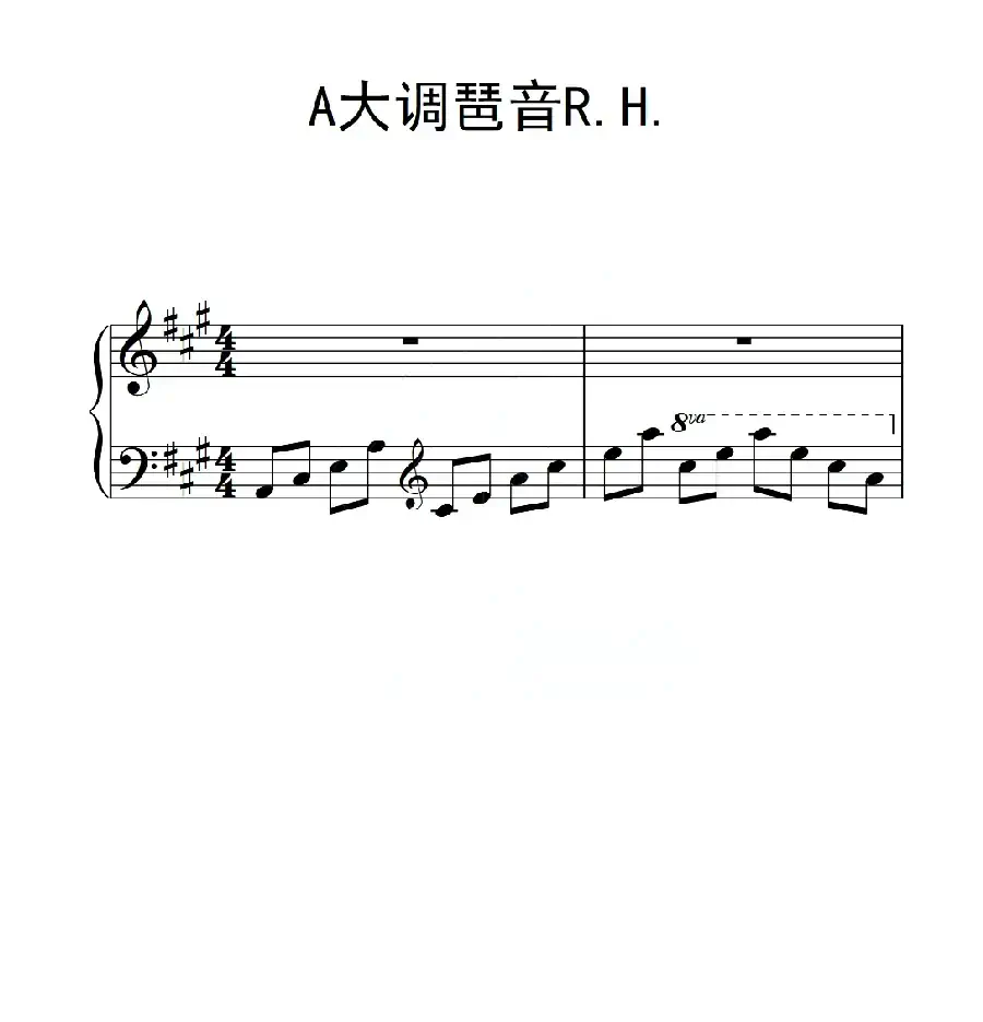 第三级 A大调琶音R H(中国音乐学院钢琴考级作品1~6级)