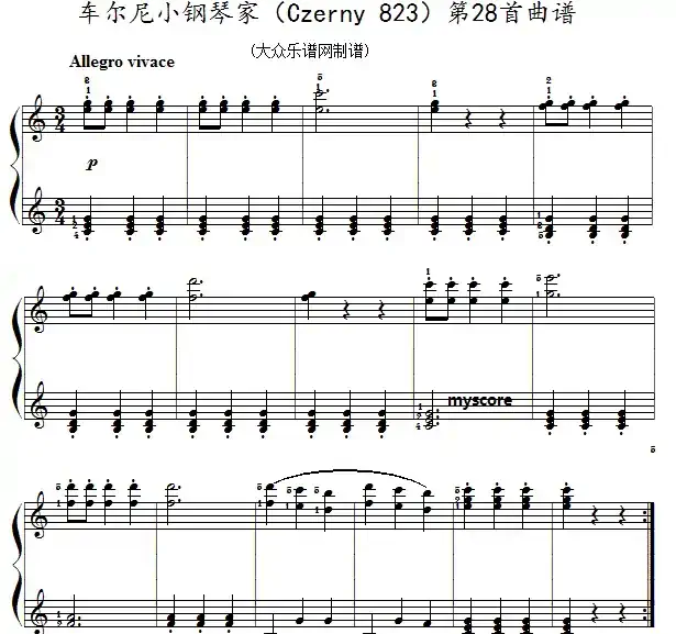 车尔尼《小钢琴家》(Czerny 823)第28首(曲谱及练习提示)