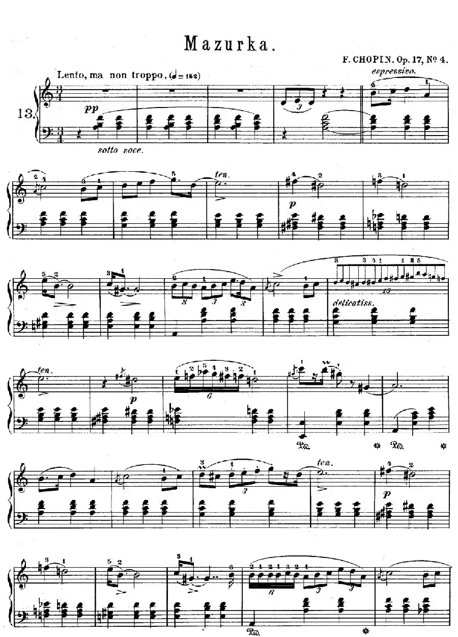 Quatre Mazurkas Op.17(4首玛祖卡舞曲·4)